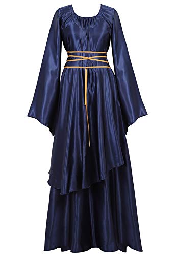 Kranchungel Renaissance Dress for Women Medieval Costume Irish Long Dress Halloween Costumes Navy Large