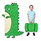 Decalsweet Schlafsack Kinder Doppelter Reißverschluss Warm, Faltbare Kinderschlafsack mit Kissen Abnehmbar für Mädchen Jungen, Schlafsack Kuscheltier für Outdoor Indoor Camping, 170×70cm Dinosaurier