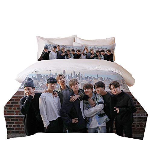 DZZQQ BTS Juego de Ropa de Cama,para Cama 150,Celebridad Coreana Juego de Funda Nórdica 220x240cm 3D Foto de Grupo de Chicos BTS - Azul Juego de...