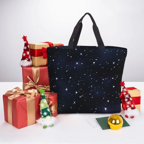 Cluster of Stars in Night Sky Tote Bag for Women, Zipper Casual Tote's Handbag for Travel, Work, Lightweight Laptop Bags Big Capacity Shoulder Bag Reusable Grocery Shopping Bags 6