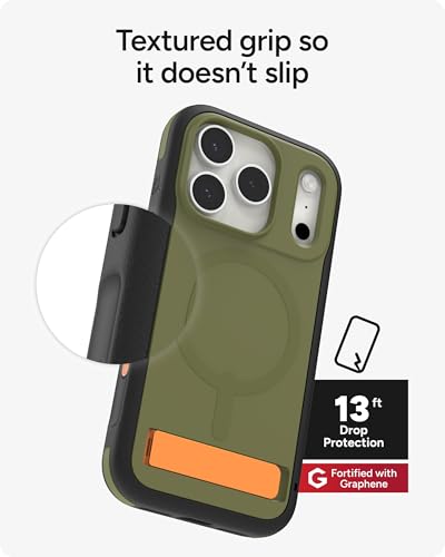 Image of ZAGG Sedona Snap Case with Kickstand for iPhone 17 Pro - Green Sea Kelp, Drop Protection (13ft /4m), Multi-Layer Protection, with Camera Button, MagSafe Phone Case with Impact-Absorbing Bumpers