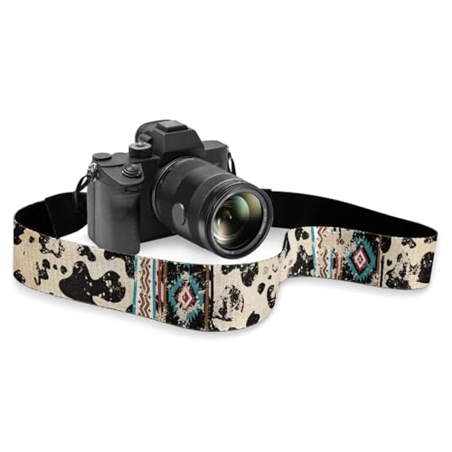 Goncariar Western Cowhide Camera Strap for Photographers Adjustable Camera Shoulder Sling Strap Aztec Cow Camera Neck Strap with Quick Release Shoulder Strap Tribal Camera Straps