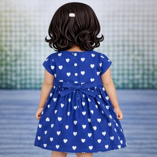 Image of babeezworld Kids Girl Heart Print Frock Dress with Bow | Cute Short Sleeve Summer Dress for Baby Girls Casual Party Outfit (1-5 Years)