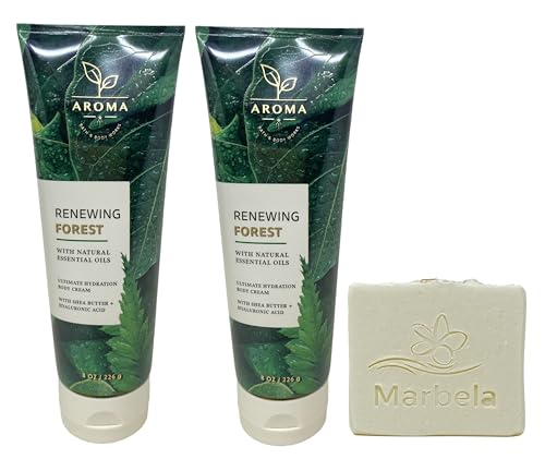 Bath & Body Works Aroma Renewing Forest 2 Pack Ultimate Hydration Body Cream Bundle with a Natural Oats Bar Soap