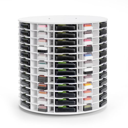 Image of Krafetto Rotating Ink Pad Storage Organizer Rack, 72 Grids for Slim 2-3 /4 inchx4 inch Ink Pads, 72 Grids for Mini Cube Caddy Ink Pads, Craft Stamp Pad Holder for Desktop