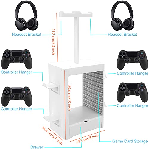 RIXOW Soporte Multifuncional de Almacenamiento de Juegos, Rack de Almacenamiento en Disco de 10 Juegos con Cajón, Soporte para Controlador Auricular Compatible con PS5 PS4 Xbox Series, Gris Claro - imagen 2