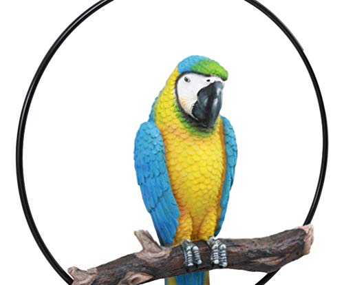 Ebros Patio Home Garden Hanging Scarlet Macaw Parrot Perching On Branch In Metal Round Ring Figurine Sculpture Nature Lovers Tropical Bird Collectors Decor 13.5" H (Blue) #TOP1