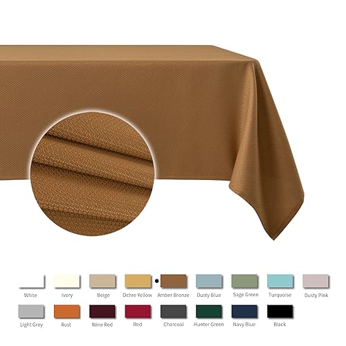 Image of maxmill Square Harvest Tablecloth Water Resistance Antiwrinkle Spill Proof Textured Table Cloth Decorative Fabric Table Cover for Fall Harvest Thanksgiving Parties Dinner, 70 x 70 Inch, Amber Bronze