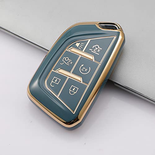 Image of Tpu Compatible with Cadillac key fob cover for 2020 2022 CT5 CT6 XTS XT4 XT5 XT6 ATS lyriq Escalade ESV accessories keychain (grey)