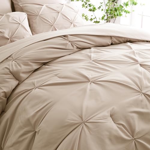 Ubauba 7pc Beige King Size Comforter Set with Sheets, 7 Piece Pintuck Bed in a Bag Ivory Bed Set with Comforter, Off White Bedding Comforters & Sets (Cream, King)