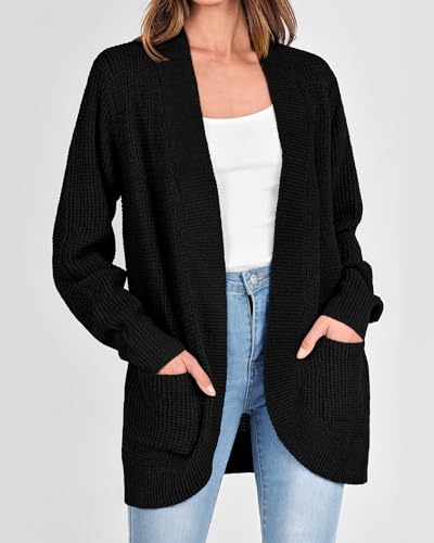 KIRUNDO Cardigan Sweaters for Women 2024 Fall Open Front Long Sleeve Loose Lightweight Knit Sweater Coat with Pockets2