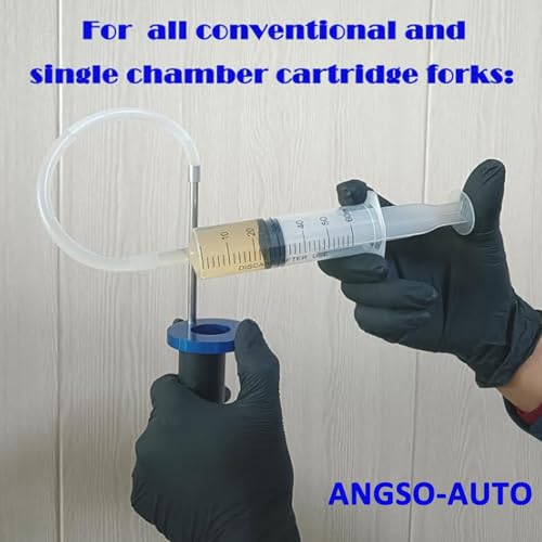 Image of Motorcycle Fork Oil Level Gauge Tool, 300 MM Scale & 60 ML Syringe | Blue Adjustable Ring, Round Rubber End Cap And 60 ML Syringe. Adds Or Removes Fork Oil For Conventional And Cartridge Forks
