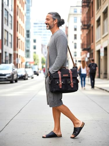 Image of The House of tara Canvas Messenger bags Large | Cotton Sling One Side Shoulder Bags for Men & Women with Adjustable Crossbody strap, Padded Partition & 4 External Pockets