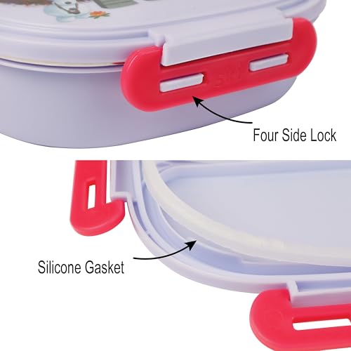 Image of SKi Homeware Baker Insulated 3 Grid Bento Lunch Box With Stainless Steel Inner And A Steel Spoon- Frozen, 450Ml (character style may vary)