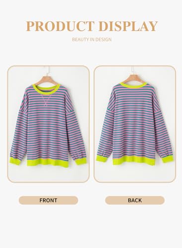 Image of Eytino Women Plus Size Striped Color Block Crewneck Sweatshirt(1X-5X) | Oversized Pullover Tops,Long Sleeve Casual Shirt,Workout & Daily Wear,2026 Fall Fashion Clothes Outfits