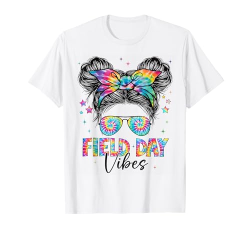 Field Day Vibes Tie Dye Messy Bun Sunglasses Women Girls T-Shirt