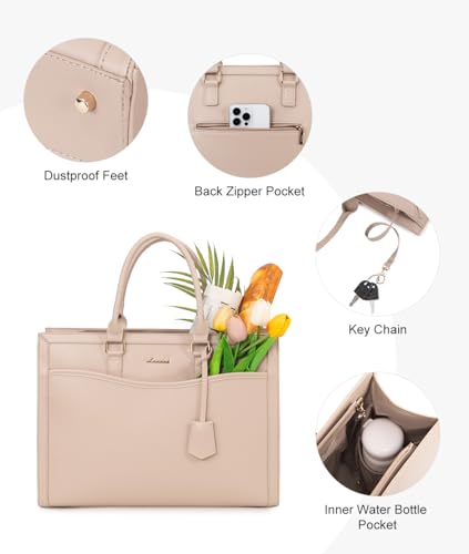 Image of LOVEVOOK Laptop Tote Bag for Women, Office Work Bag Briefcase fit for 15.6 inch Laptop, Large Capacity Teacher Computer Bag Handbag,2pcs Set, Leather /Apricot