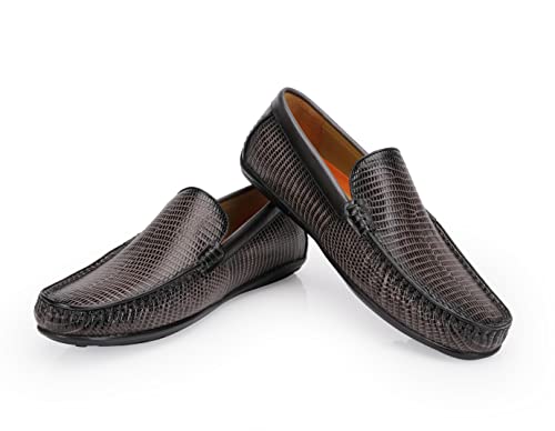 Men's Genuine Leather Loafers Crocodile Printed Slip On Soft Driving Dress Shoes3