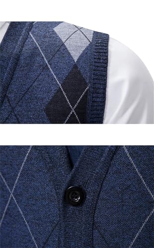 Men Sleeveless Sweater Vest Plaid Fleece Knit Tank Tops Business Casual Buttons Waistcoat4