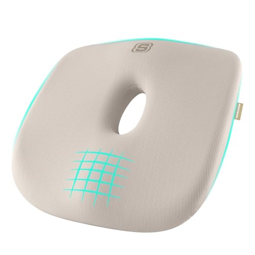 Skechers Seat Cushion Memory Foam,Donut Pillow Office Chair Cushion for Tailbone Pain Relief,Butt Pillow for Office Chair,Car seat Cushion,Long Sitting Office Workers,and Car Drivers,Beige
