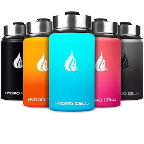 Image of HYDRO CELL Stainless Steel Insulated Water Bottle with Straw - For Cold & Hot Drinks - Metal Vacuum Flask with Screw Cap and Modern Leakproof Sport Thermos for Adults (Teal /Blue 14oz)