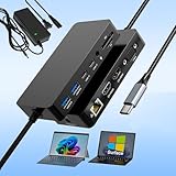 for Surface Thunderbolt 4 Docking Station, 12-in-1 Triple Displays Dual HDMI+VGA Surface Pro Docking Station for Surface Pro 12/11/10/9/8/X/7, Surface Laptop, Surface Book/Go Dock