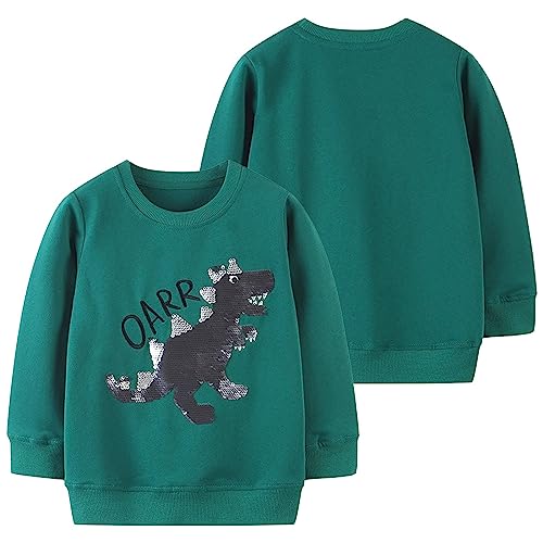 Toddler Boys Autumn 2023 New Dinosaur Print Pullover Round Neck Long Sleeve Sweatshirt School Daily Wear 4t2