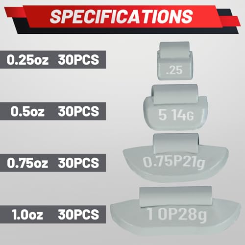 ProRefine Upgraded Clip On Wheel Weights Kit 120 PCS 0.25oz/0.5oz/0.75oz/1oz 30 Each for Steel Rims Corrosion-Resistant Coated Painted Tire Balancing Weight P Style Gray by ProRefine - Used condition - Image 2