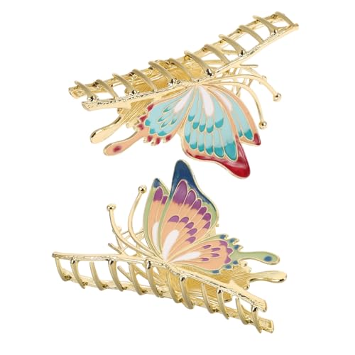 TOYZFRIENDY 2個蝶デザインヘアクロークリップ 属製滑り止めヘアジョークリップ 彩色立体アート 和風髪飾り 結婚式やパーティーに