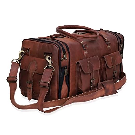 Weekender Leather Duffel Bag Overnight Women Men Girls Boys Vintage Travel Duffle with Shoulder Strap Carry On Sports Gym 20 Inch Handmade Leather Luggage Carryall Cool Gifts for Him by Cureo