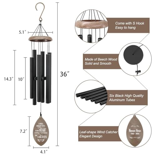 Image of ASTARIN Personalized Name 35 inch Memorial Wind Chimes for Outside, Metal Sympathy Gifts for Loss of Mother Father Loved One, Bereavement Wind Chime in Memory Gift, Produced in Texas