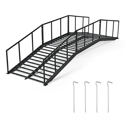 OLBRUS Metal Garden Bridge 8 FT with 4 Ground Stakes, 770 lbs Capacity Black Powder Coated Footbridge for Backyard, Lawn, Creek, Stream & Garden Decor