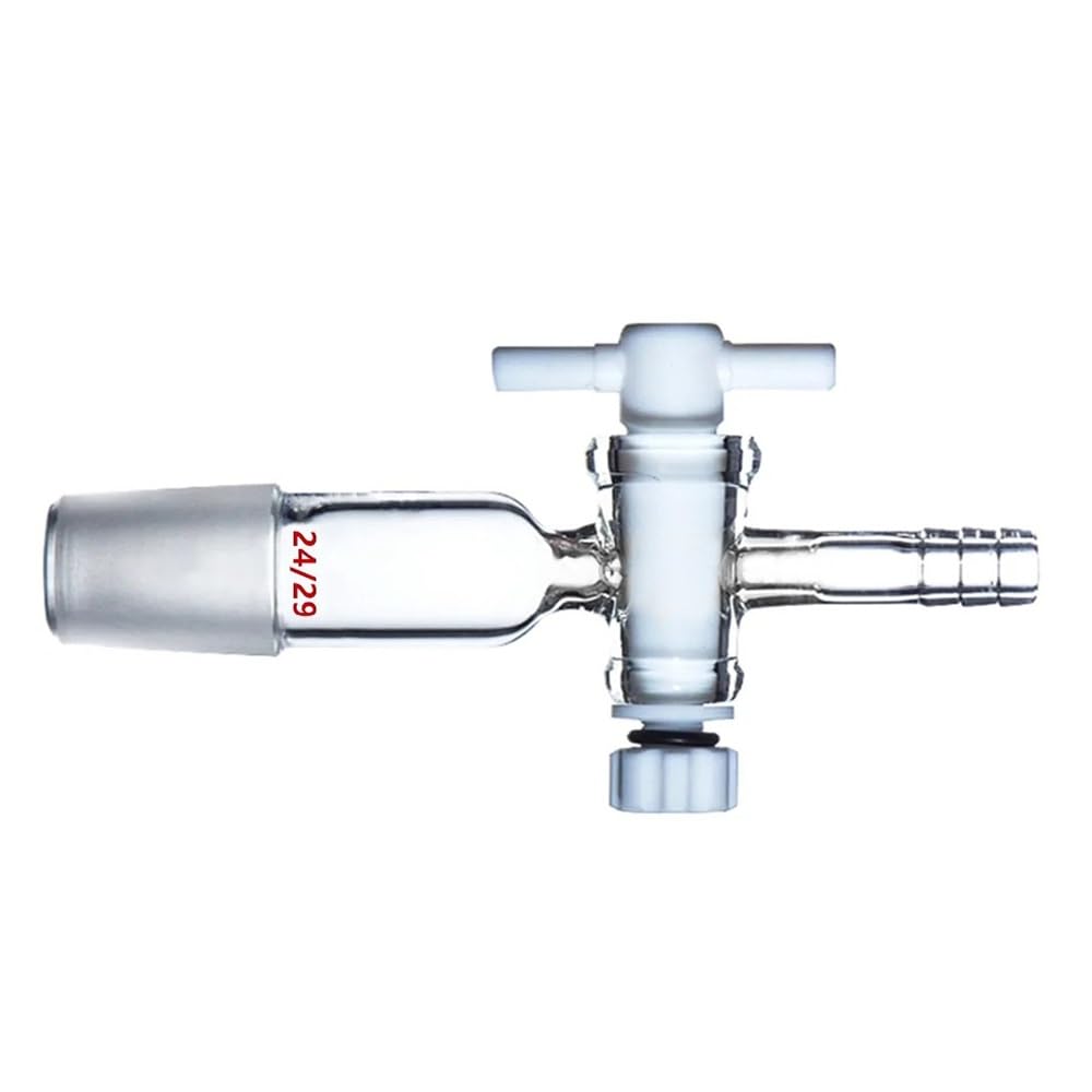 Attrezzature e forniture di laboratorio Adattatore for vetro da laboratorio con controllo del flusso 24/29, rubinetto di arresto in PTFE, attacco for tubo flessibile dritto