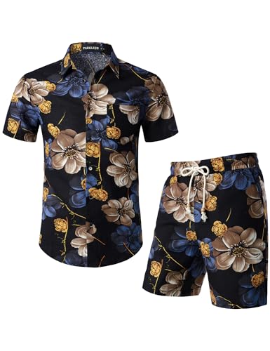 Men's Summer 2 Piece Set Casual Cotton Linen Printed Vacation Outfits with Pockets