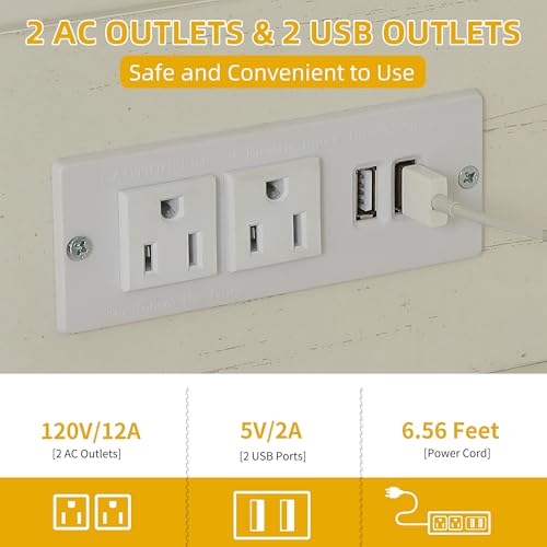 DWVO Kitchen Pantry Cabinet with Drawer, 67" Farmhouse Baker Rack with Power Outlets, Buffet Sideboard w/Microwave Stand, Cupboard Hutch Storage Cabinet for Kitchen, Living Room, Dining Room (White)