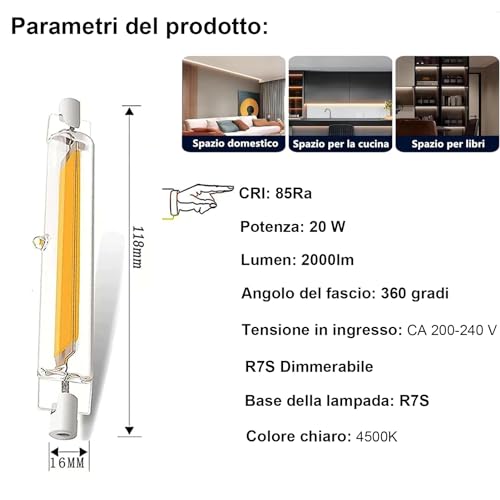 ZJZG R7S LED 118mm 20W 2000lm Luce Bianco Naturale...