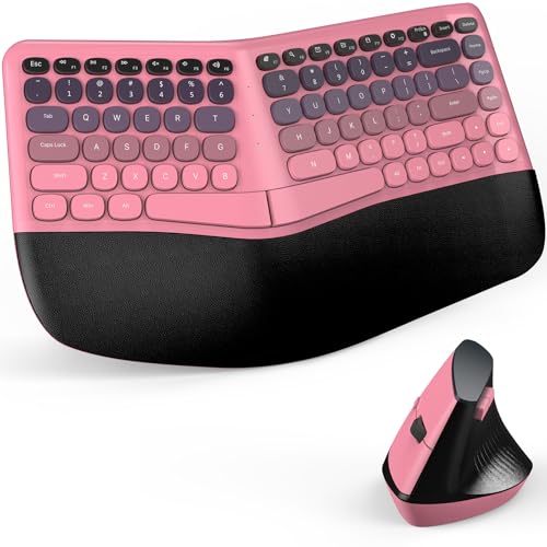 Image of MOFII Wireless Ergonomic Keyboard & Mouse Combo - Split Curved Keyboard with Wrist Rest (All-Day Comfort) + Wireless Vertical Ergonomic Optical Mouse, Compatible with PC /Laptop /Desktop- Pink Gradient