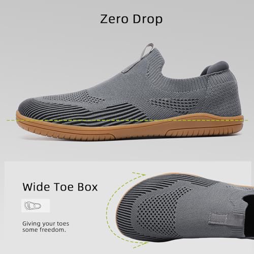 HSQ Men's Minimalist Zero Drop Slip-On Barefoot Shoes Lightweight & Breathable All Day Wear