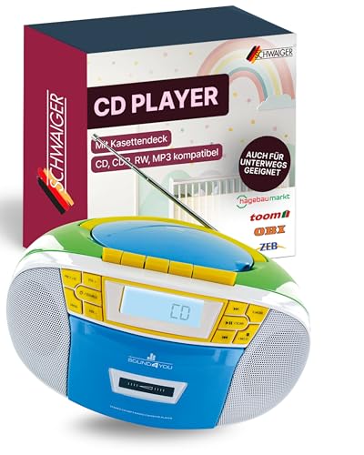 SCHWAIGER CD-Player I mit Kassettendeck & FM-Radio I tragbarer...