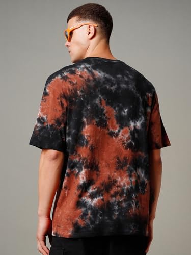 Image of Bewakoof Men's 100% Cotton Tie & Dye Oversized Fit Half Sleeve Round Neck T-Shirt | Casual Wear | Street Wear | Oversized t Shirt for Men Cotton | Baggy