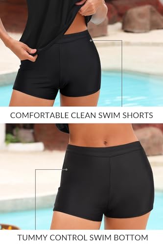Image of Yonique Two Piece Tankini Bathing Suits T-Back Blouson Swim Tops with Boy Shorts Women Swimsuits Sporty Swimwear