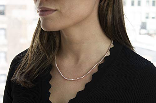 14K White Gold or Yellow Gold AAA Pink Freshwater Cultured Pearls Silk-Knotted 18inch Princess Pearls Strand Necklace - Choice of Pearl Size & Clasp Gold Color2