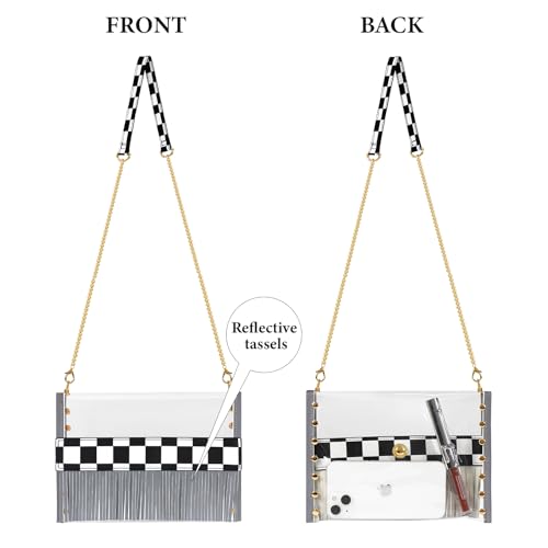 Clear Bag for Stadium Events, Small Clear Crossbody Shoulder Purse with Reflective Tassels for Women Concerts Sports Events2