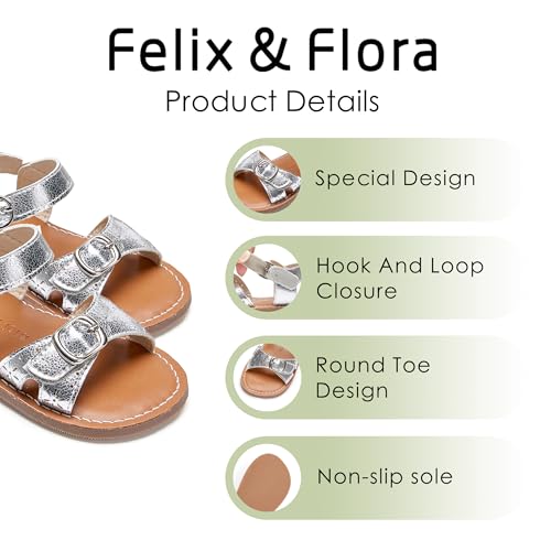 Image of Felix & Flora Toddler Girl Sandals - Flower Girl Dress Shoes Open Toe Little Kid Flats