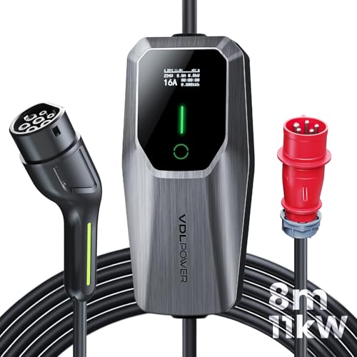 Typ 2 Ladekabel 11kW, EV Ladegerät Dreiphasig CEE 16A | 8M Mobile Wallbox Ladestation Einstellbarer Strom und Einstellung Startzeit für Allen Elektrofahrzeugen EV PHEV IEC 62196-2 Stecke