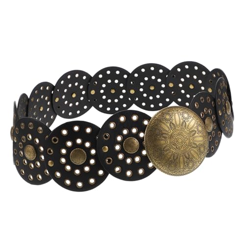 NOLITOY Vintage Western Wide Disc Belt for Women Retro Style Leather Waist Belt with Eye Catching Disc Details Fashionable Accessory for Country Outfits and Casual Wear