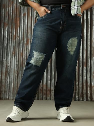 Image of High Star Women Cotton Washed Mom Fit Casual High-Rise Jeans