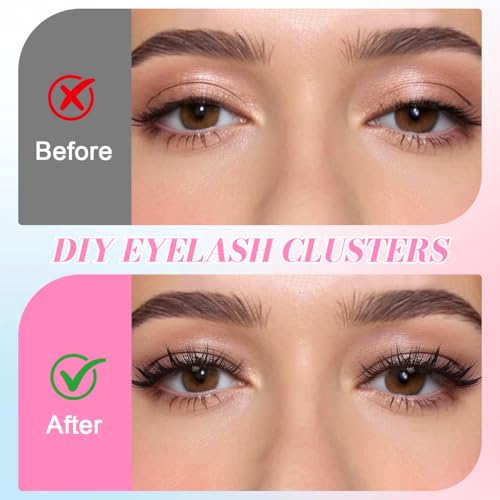 Image of MAYCREATE 80Pcs False Eyelashes Combo Pack, Self-Adhesive Lash Cluster Lashes 10-13mm, Puppy Eye & Wispy Cat Eye Styles, Lightweight Synthetic Lashes Lash Kit with Tweezers