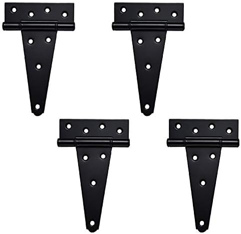 6 Inch T-Strap Heavy Duty Shed Door Hinges,Black Tee Hinge for Wooden Fences,Yard Door,Barn Door Gates, Wrought Hardware Rustproof,4 PCS