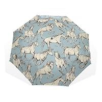 JHKKU Horses Travel Umbrella Compact Manual Folding Umbrella Portable Lightweight Windproof Rain Umbrellas for Men and Women